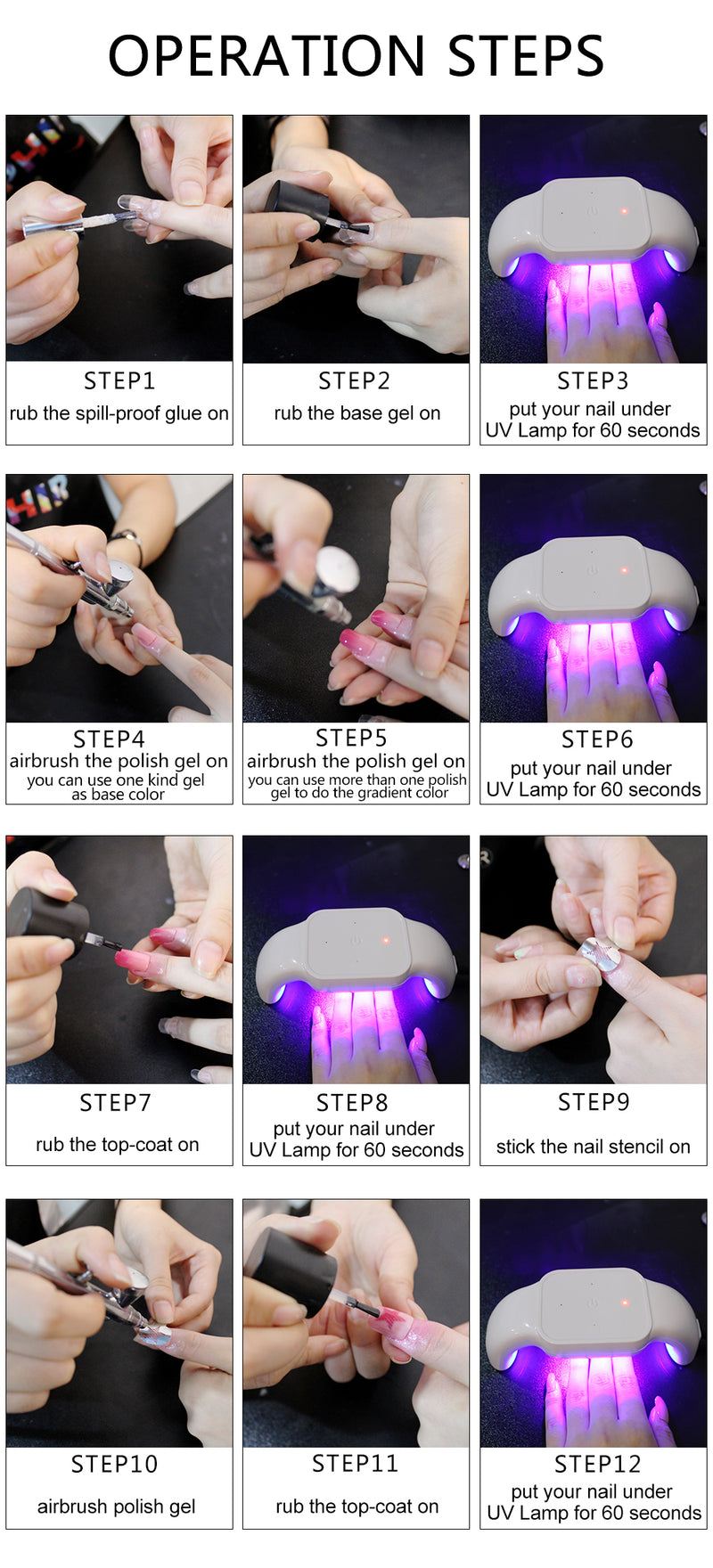 OPHIR Airbrush Nail Polish Gel 3 Step Quality Nail Gel for Nail Stencil Airbrush Nail Art Manicure