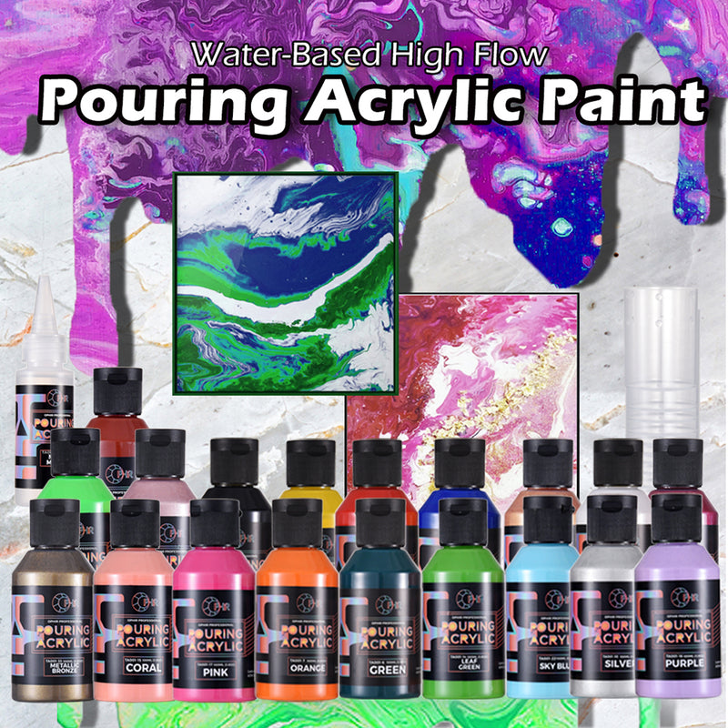 43PCS Acrylic Pouring Paint of 36 Bottles (2 oz/60ml) ,32 Assorted Colors  Set to Pre-Mixed High Flow Acrylic Paint Pouring Supplies for Canvas Glass