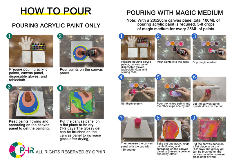 BUY TWO GET ONE FREE # OPHIR Acrylic Pouring Paint, High Flow Water-Based Acrylic Pour Paint, Pour Art Supplies for Pouring on Canvas, Wood, Glass, Paper, Tile, Rocks 3.8OZ/Bottles