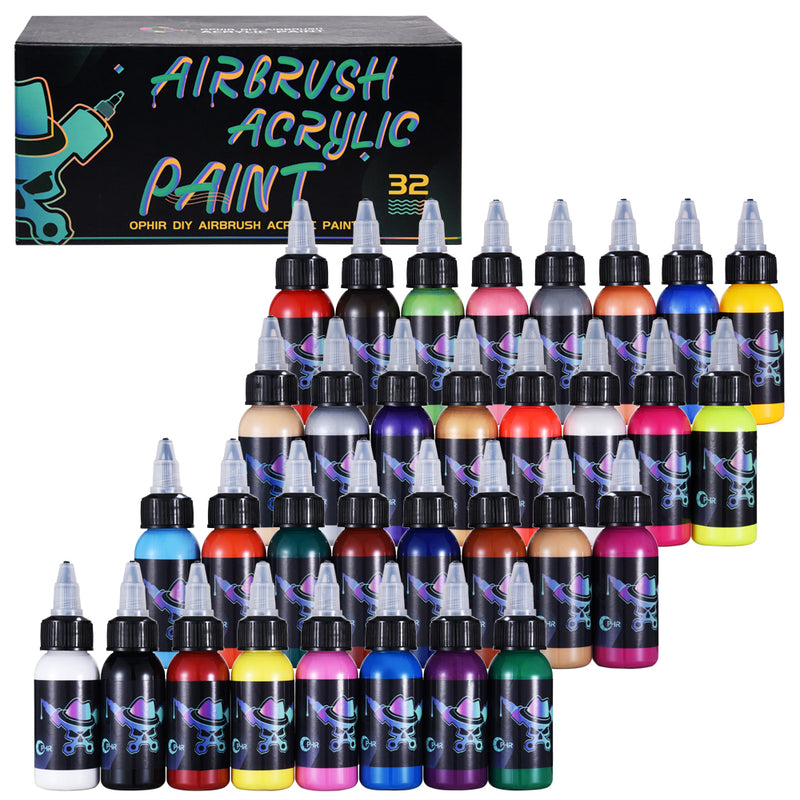 Ophir Acrylic Airbrush Paint for Model Hobby, Shoes, Leather Painting-Easy to Clean with Water or Alcohol 12 Basic Colors Set