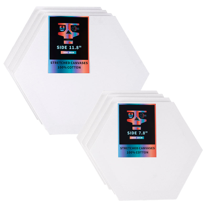 OPHIR 4X Hexagon Stretched Cotton Canvas Boards for Art Painting, Oil Acrylic Painting Canvases