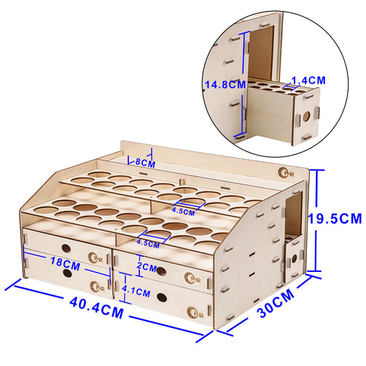 OPHIR Wooden Paint Rack Pigment Inks Storage Organizer with 32 Bottle Holes, 36 Marker Pen Cases, 4 Cabinet Drawers